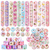 Funrous 48 Pcs Fairy Party Favors 24 Pink Mushroom Slap Bracelets Bulk and 24 Princess Theme Badges for First Birthdays Baby Sho