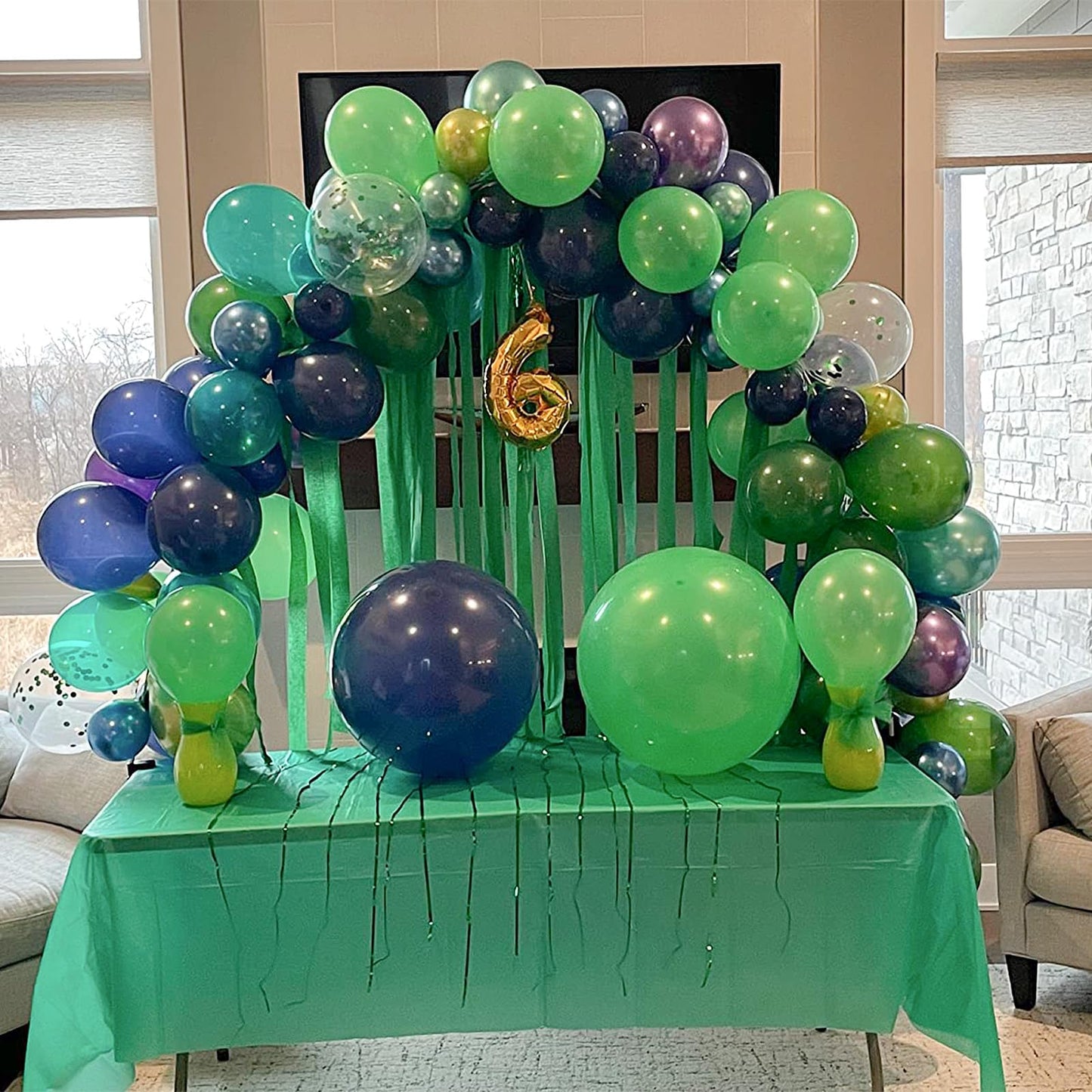 134Pcs Blue And Green Balloon Garland Kit, Navy Blue Dark Green Balloon Arch Kit With Metallic Chrome Green Blue Balloons, Blue