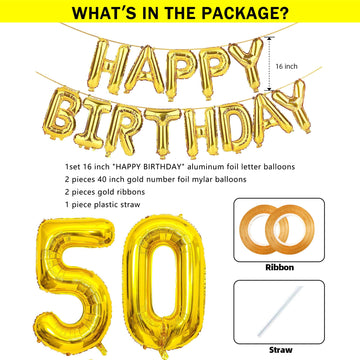 Shuntai 50Th Birthday Decorations Men 50 Balloon Number Gold Jumbo Foil Mylar Digital Balloons With Gold Letters Happy Birthday