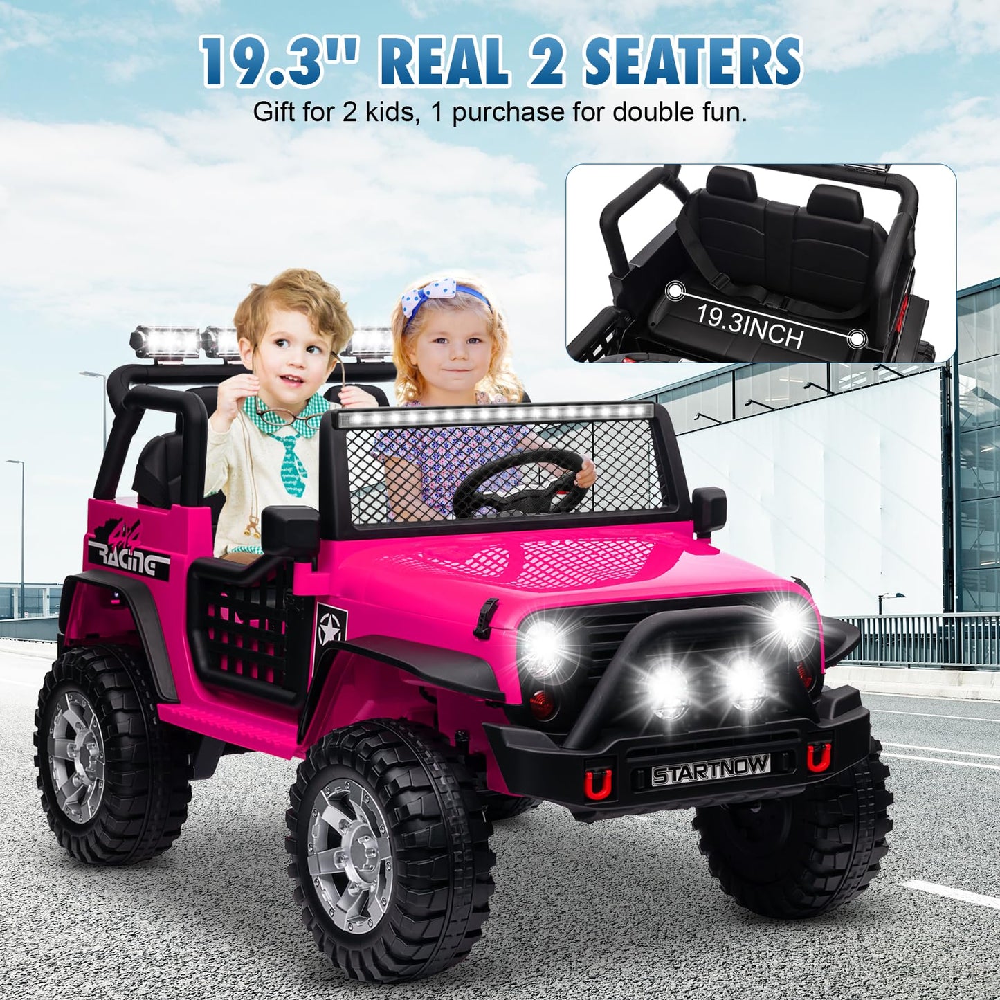 MOEYURO 24V 4WD 2 Seater Ride on Car Power 4 Wheels w/4X200W Motor, Remote Control, 3 Speeds, Bluetooth Music, Spring Suspension