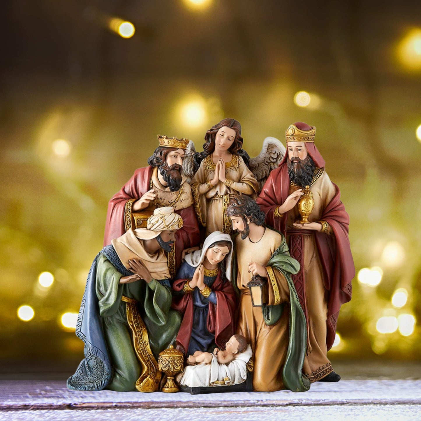 Avalon Gallery Christmas Nativity Sets Indoor Home Decor Figurine, Hand Sculpted Manger Scene Religious Christmas Table Top Decorations For Holidays, 8.75 Inches