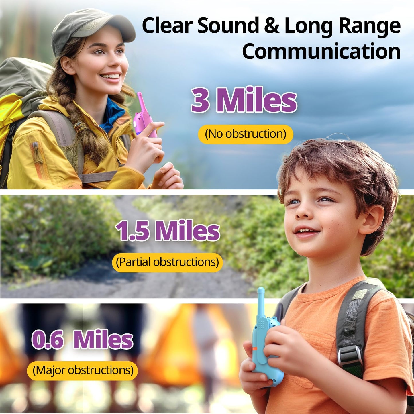 Walkie Talkies For Kids Rechargeable, 48 Hours Working Time 3 Miles Range 22 Channels 2 Way Radio, Birthday For Boys Girls, Family Games Outdoor Hiking Camping,3-12 Years Old Toys, Blue & Pink