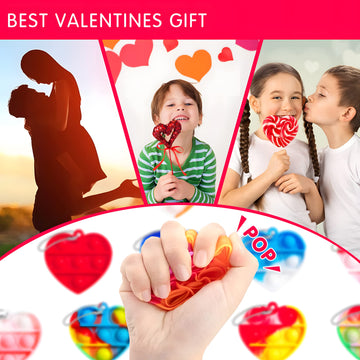 60 Pcs Heart-Shaped Pop Its Set Pop Fidget Toys Push Pop Its Bubble Fidget Sensory Toy Pop It Fingertip Keychain Decompression B