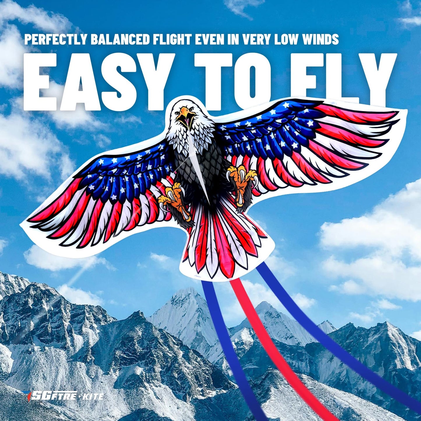 SGftre Eagle Kite - Easy-Fly Single Line Kite for Adults & Kids, Red & Blue American Flag, Perfect for Beach & Park Activities