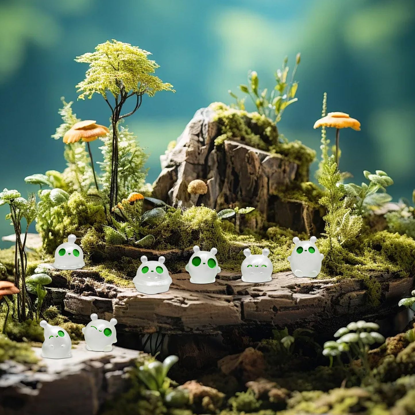 WOZADU 49 PCS Luminous Mini Resin Elves Figurines for Dollhouse Decoration Tiny Resin Ghost Miniature Things for Fairy Garden Micro Landscaping Decoration Cake Toppers Decor