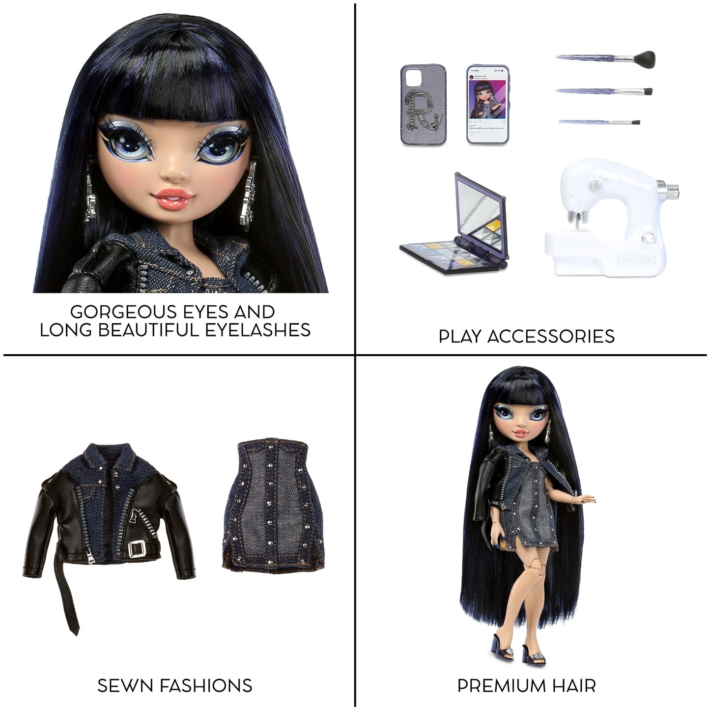 Rainbow High Kim Denim Blue Fashion Doll with 10+ Accessories - Ideal Gift for Kids 4-12 Years Old, Model 583158EUC
