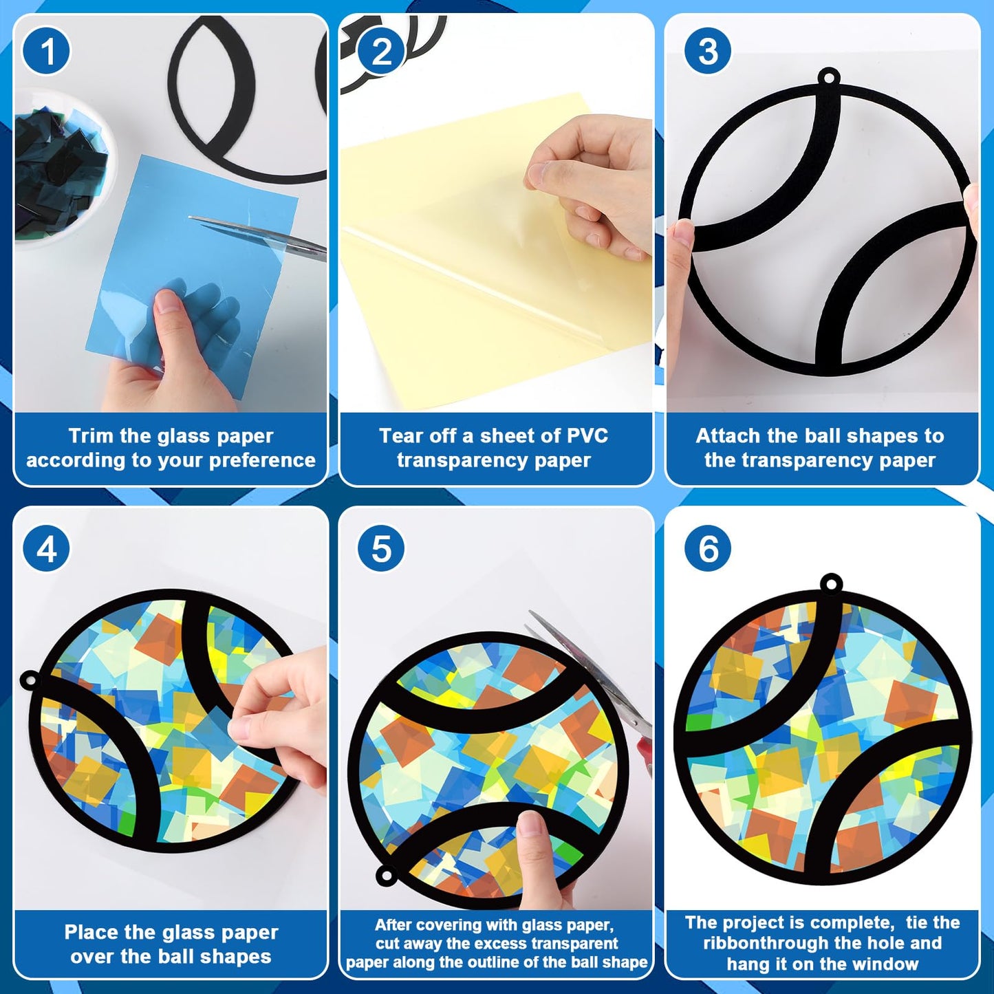 QOUBAI 32 Sets Sports Ball Suncatchers Craft Kit - Colorful DIY Paper Craft for Kids, Small Size, Model QB1045, Home Decoration