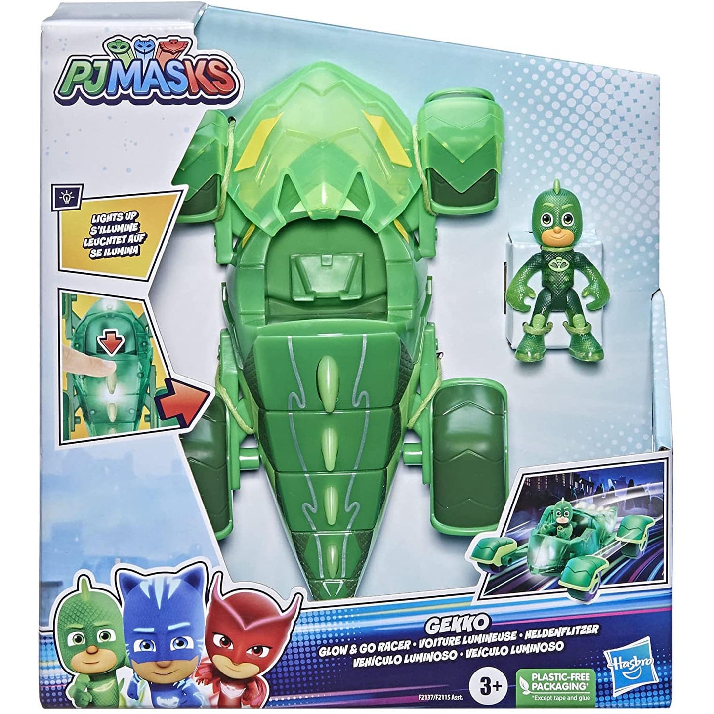Pj Masks Glow & Go Gekko-Mobile Preschool Toy Vehicle, Gekko Car Light-Up Racer With Gekko Action Figure For Kids Ages 3 And Up