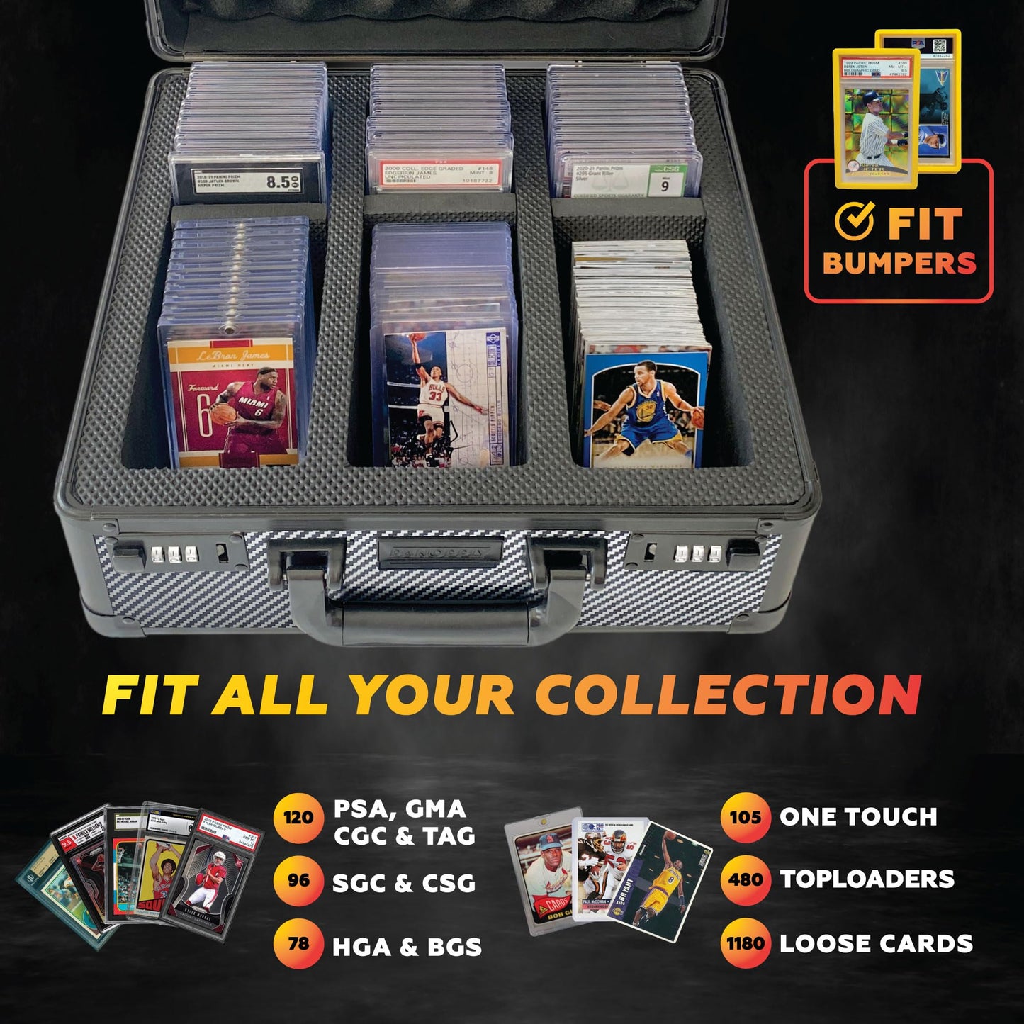 Panopply SLAB protective covering 120+ 3 Row Psa Graded Card Storage Box Graded Card Case Psa Slab Case for Graded Cards Psa Card Case Baseball Card Cases for Sports Cards Storage Sports Card Case (CARBON FIBER)