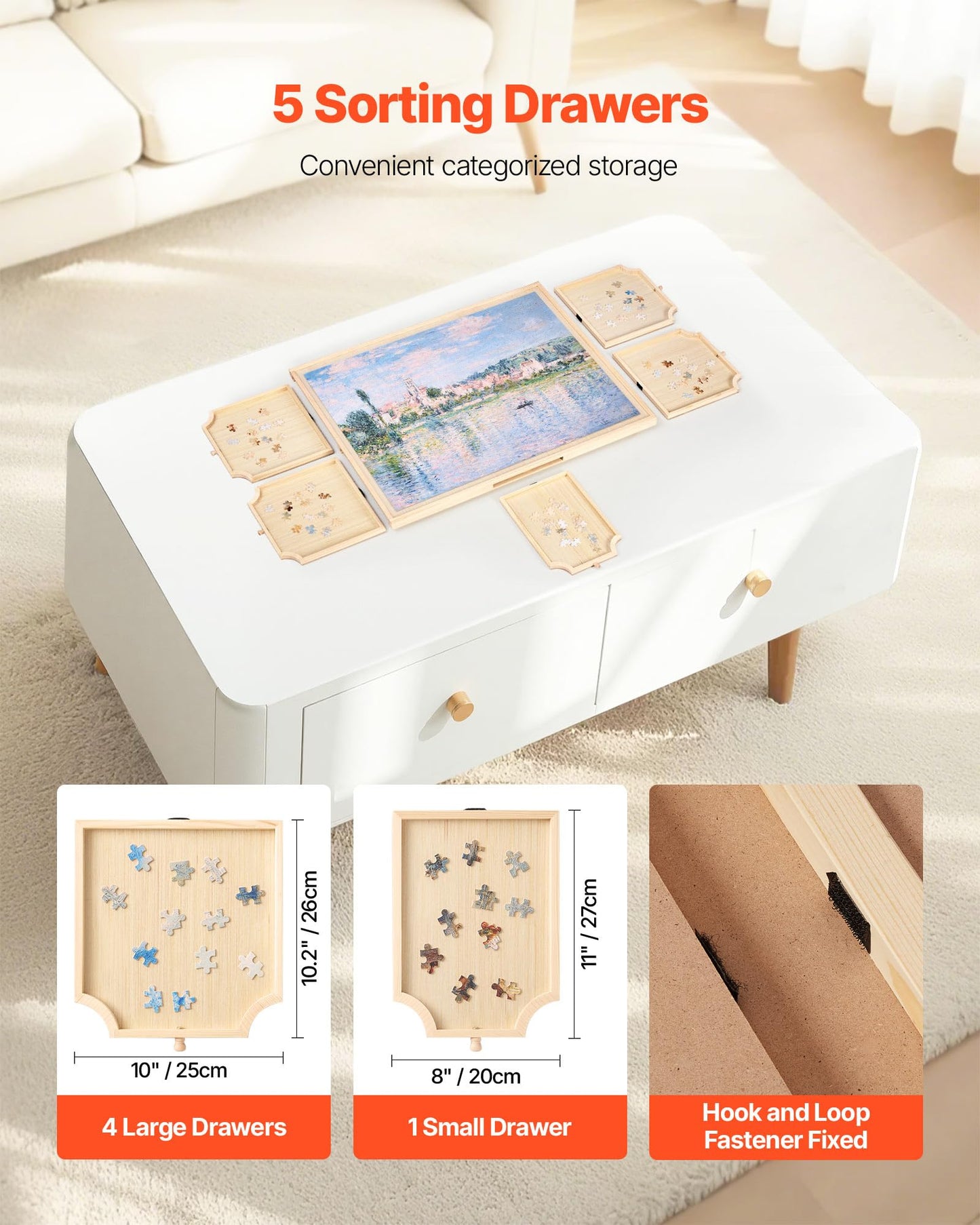 VEVOR 1000 Piece Rotating Puzzle Board with 5 Drawers and Cover, 29x21 in Portable Wooden Table, Jigsaw Puzzle Accessories for A