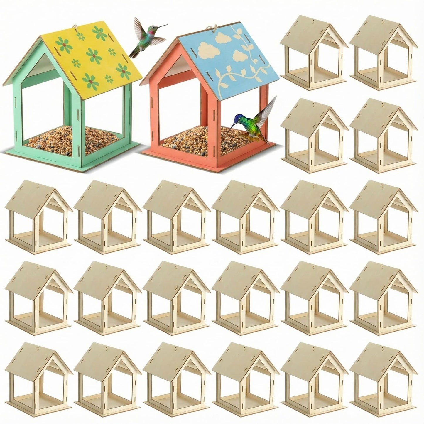 DoubleFill 24 Pcs Wooden Bird Feeder Kits for Kids Outdoor Build Your Own Bird Feeder Kit Painting Activities Crafts Easter Bask