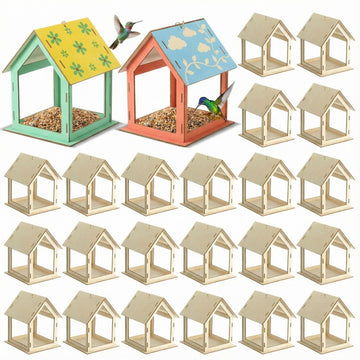 DoubleFill 24 Pcs Wooden Bird Feeder Kits for Kids Outdoor Build Your Own Bird Feeder Kit Painting Activities Crafts Easter Bask