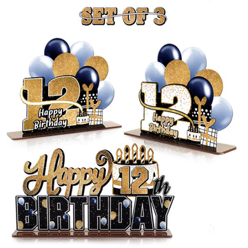 Lingteer Happy 12Th Birthday Gold Acrylic Table Topper Centerpieces Set - Cheers To Twelve Years Old Birthday 12Th Bday Party Gift Decorations.