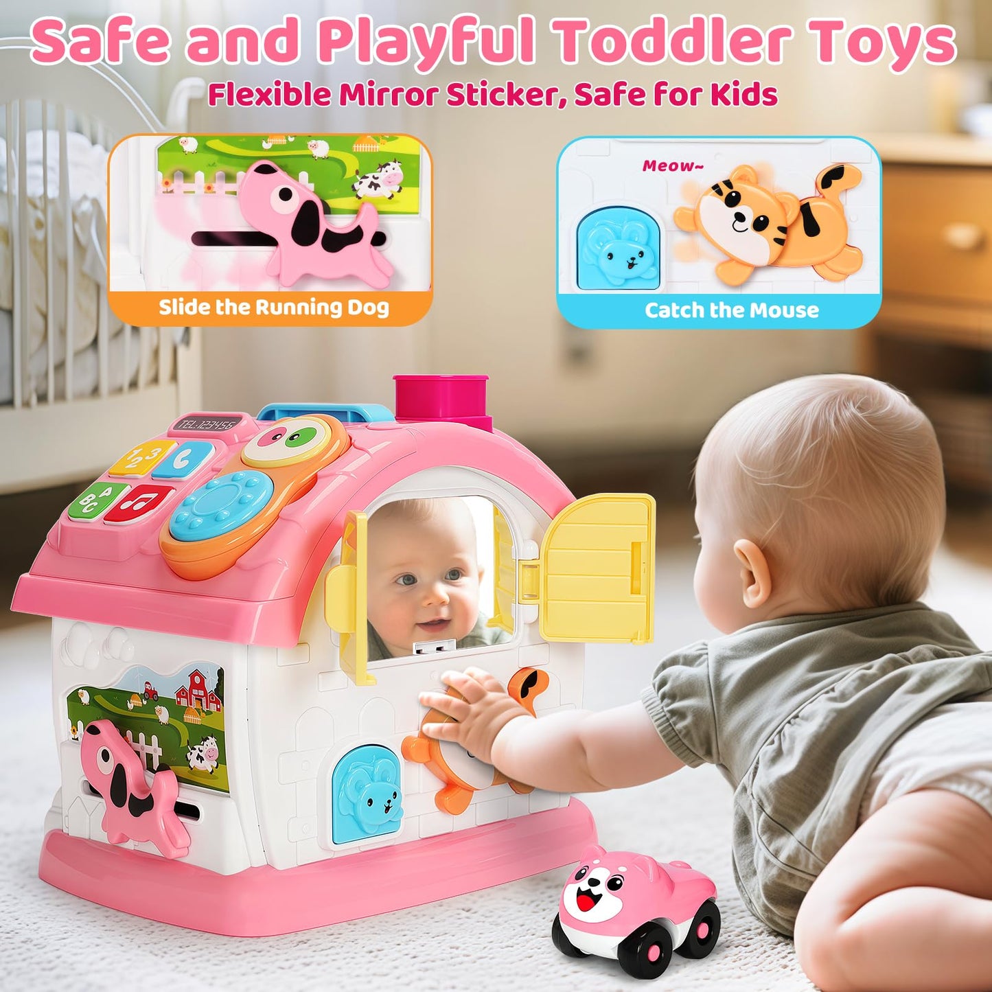 Hodurgyi Montessori Toys for 1 Year Old Girls, Bilingual Musical Learning House, Plastic, Educational Gift for 6-24 Months