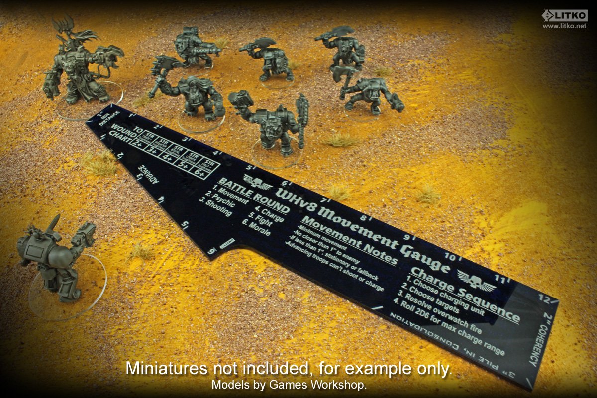 Litko Movement & Shooting Gauge | Compatible With Warhammer 8Th Edition | Turn Sequence | Shooting | Charge | Wound (Translucent