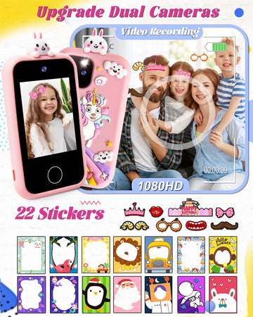 Kids Smart Phone - Phones for Kids with Soft Silicone Cover 32GB SD Card - 2.8'' Touchscreen Kids Cell Phone with Dual Camera Pu