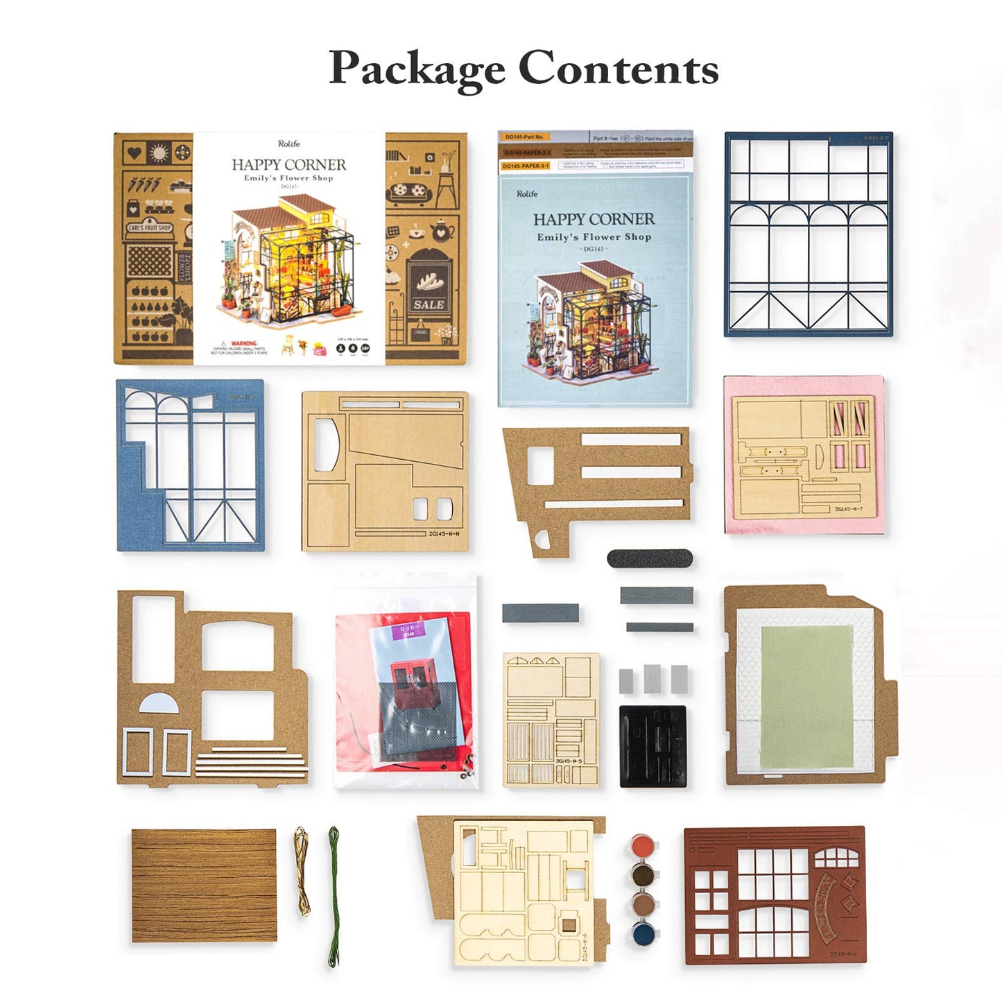 Rolife DIY Miniature Doll House Kit - Wooden Toy with Furniture, 7.8x7.9x7.2 inches, Emily's Flower Shop Design