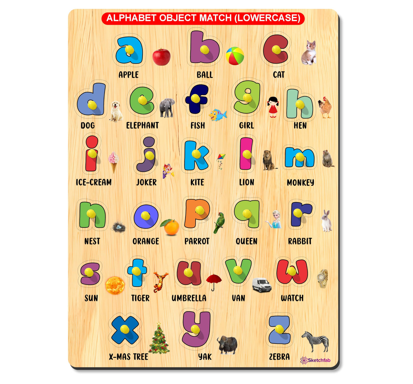 Sketchfab Wooden Learning Educational Board For Kids, Puzzle Toys For 2 Years Old Boys & Girls Educational Toys For Toddlers & P