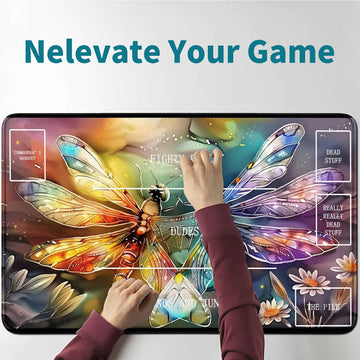 Rwutytiul Dragonfly Card Playmat 24 X 14 Inch With Playmat Tube Bag, Card Gameplay Playmat With Zones Commander Deck Board Mtg R