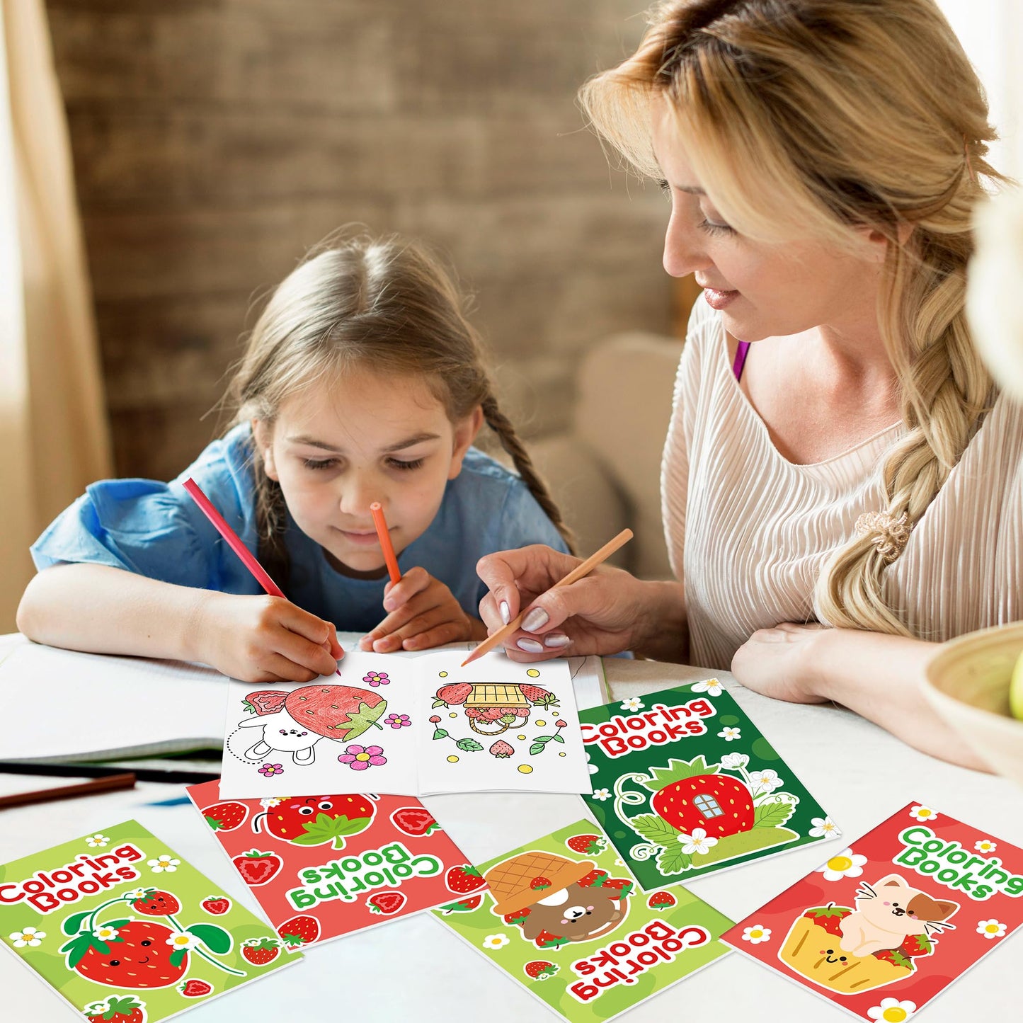 X1zuue Strawberry Coloring Books for Kids - 48Pcs Bulk Strawberry Mini Coloring Booklet Fruit Theme DIY Art Drawing Book for Tod