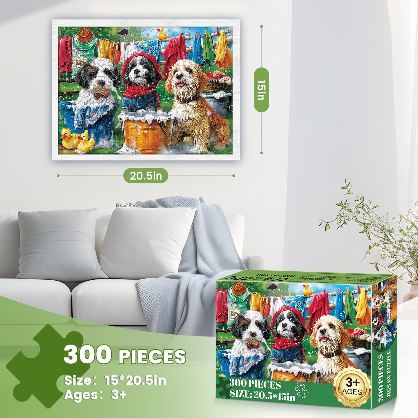 300 Piece Puzzles For Adults,Cute Dogs Jigsaw Puzzle For Adults Kids Seniors,Recycled Cardboard Dogs Large Piece Puzzle 300 Piec