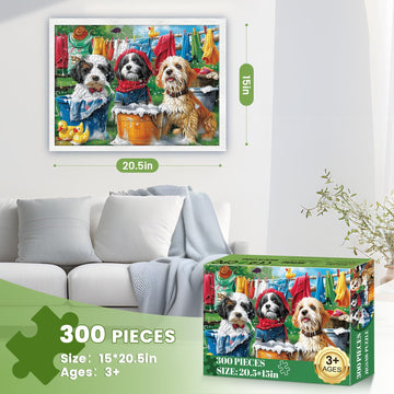 300 Piece Puzzles For Adults,Cute Dogs Jigsaw Puzzle For Adults Kids Seniors,Recycled Cardboard Dogs Large Piece Puzzle 300 Piec
