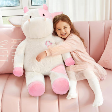 Ikasa Giant Cow Stuffed Animal Plush Toy,Large Big Jumbo Soft Toys,30'' Huge Size Cute Plushy Fluffy Fat Oversized Plushie,Gifts