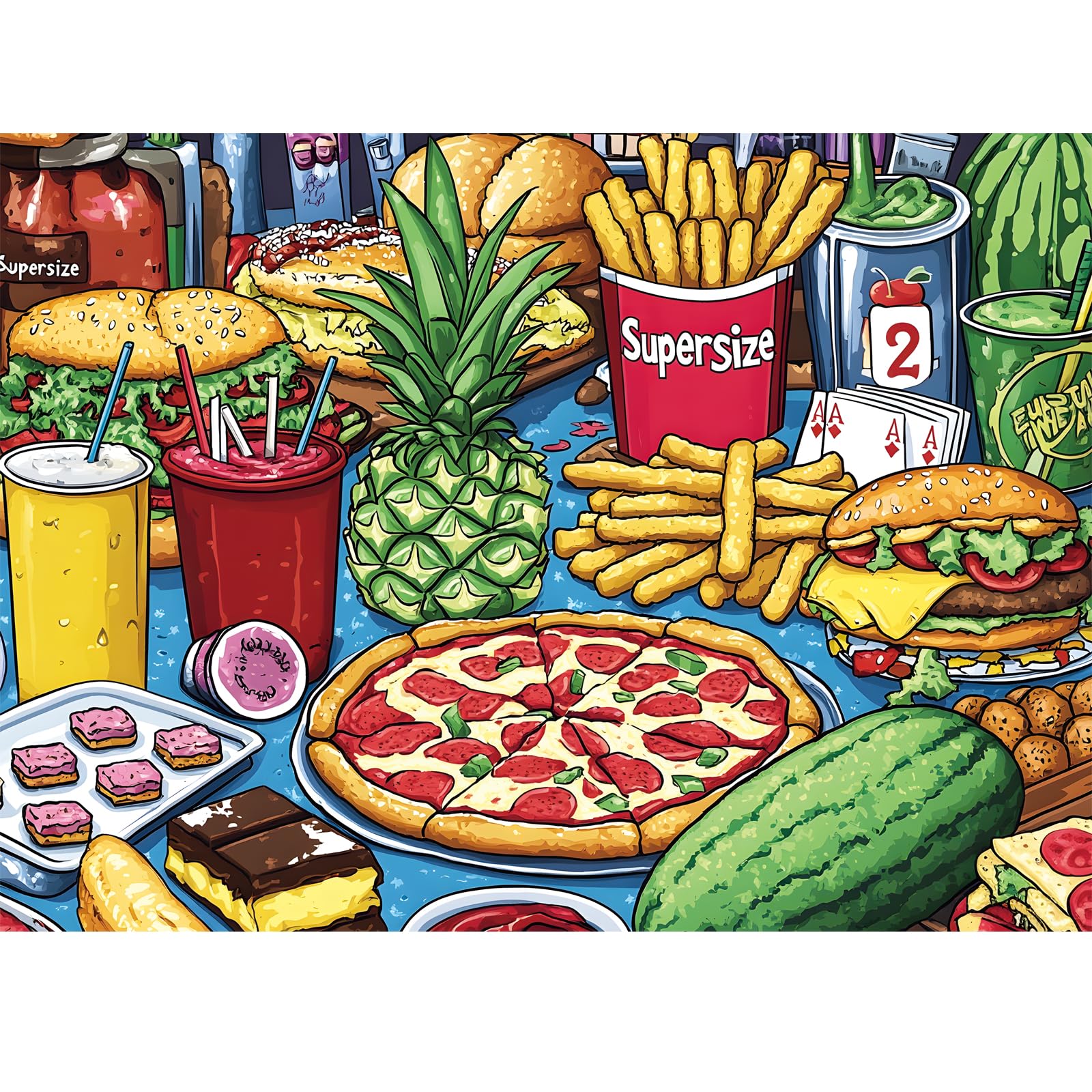 300 Piece Puzzle for mature-themeds Hamburger Puzzle for Kids mature-themeds Seniors Large Piece Fun Cartoon Food Jigsaw Puzzles for Kids Ages 8-10 10-12 Challenging Family Game Gift for Friends Men Women 20.5*15 In
