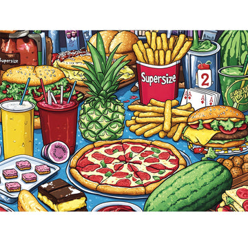 300 Piece Puzzle for mature-themeds Hamburger Puzzle for Kids mature-themeds Seniors Large Piece Fun Cartoon Food Jigsaw Puzzles for Kids Ages 8-10 10-12 Challenging Family Game Gift for Friends Men Women 20.5*15 In