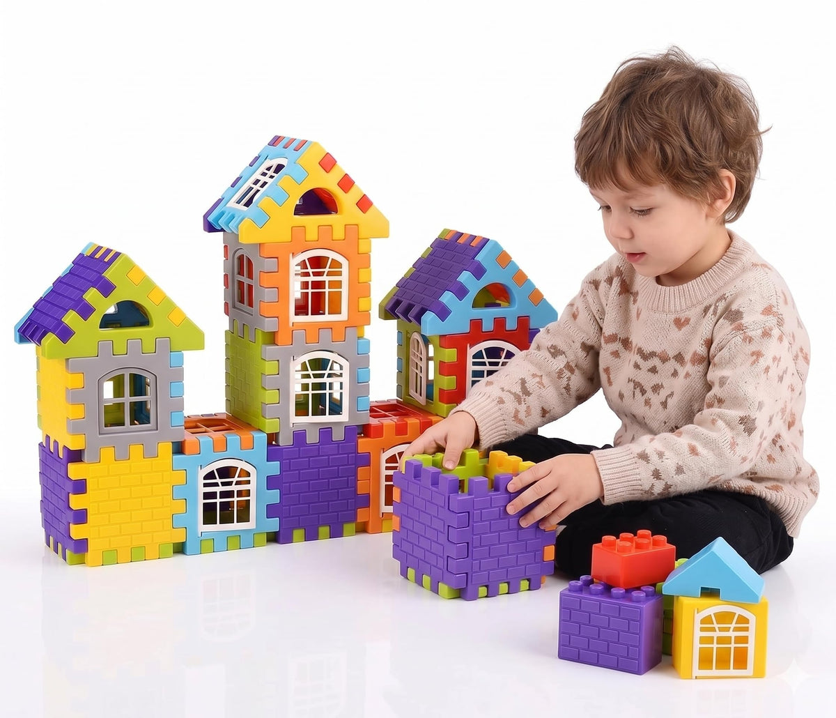 AkS Venture Diy Interlocking Building Blocks House Set For Kids, Colourful Educational Construction Toy With Windows & Roof Pan