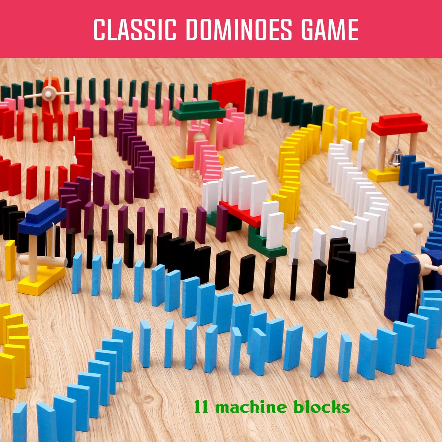 1000 PCS Dominoes Set for Kids with Extra 20 Blocks  Colorful Dominos Tiles for Building  Stacking  Racing  Tumbling  Wood Domino with Storage Bag and Box