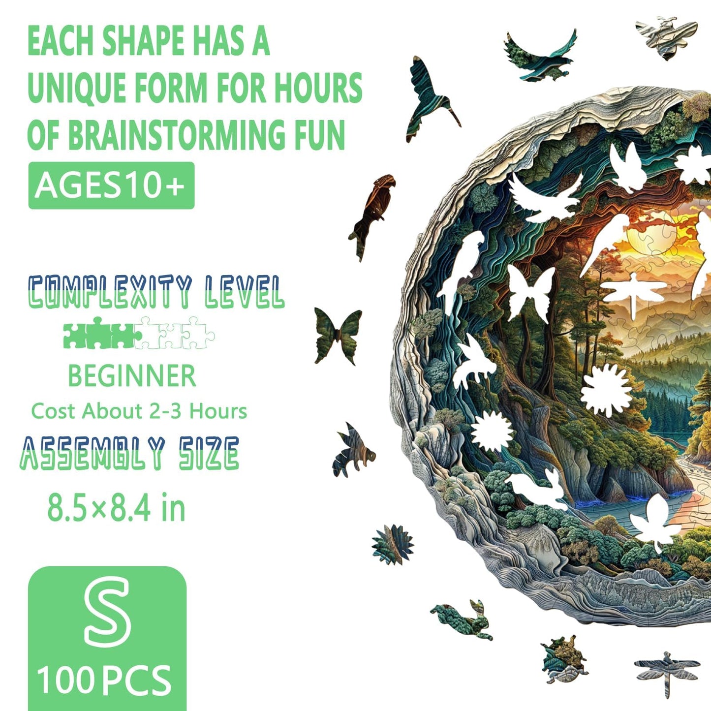 Wooden Puzzles for mature-themeds  3D Vision Effects Cave Forest Wooden Jigsaw Puzzles for mature-themeds  Unique Shape  Hill Sunset Forest Trail Landscape Wood Puzzles mature-themed  Home Decor (S-8.5 * 8.4in-100 pcs)