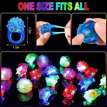 CCINEE 24Pcs Light Up Rings Flashing Assorted Colorful LED Rubber Bumpy Jelly Rings Glow in Dark Finger Toys for Party Supplies