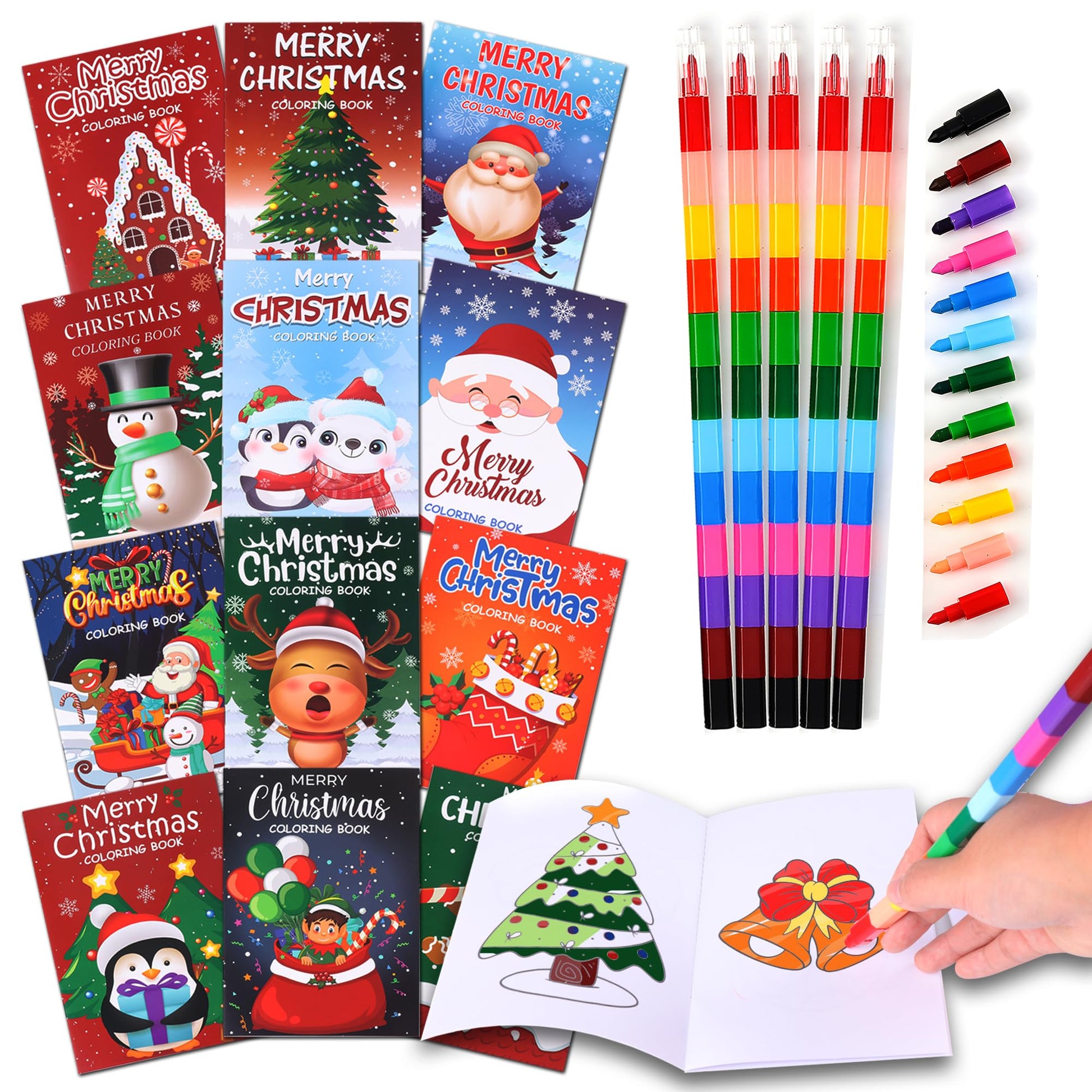48Pcs Christmas Coloring Book for Kids with Crayons, Christmas Activity Books Mini Coloring Book Bulk DIY Art Drawing Book Set X