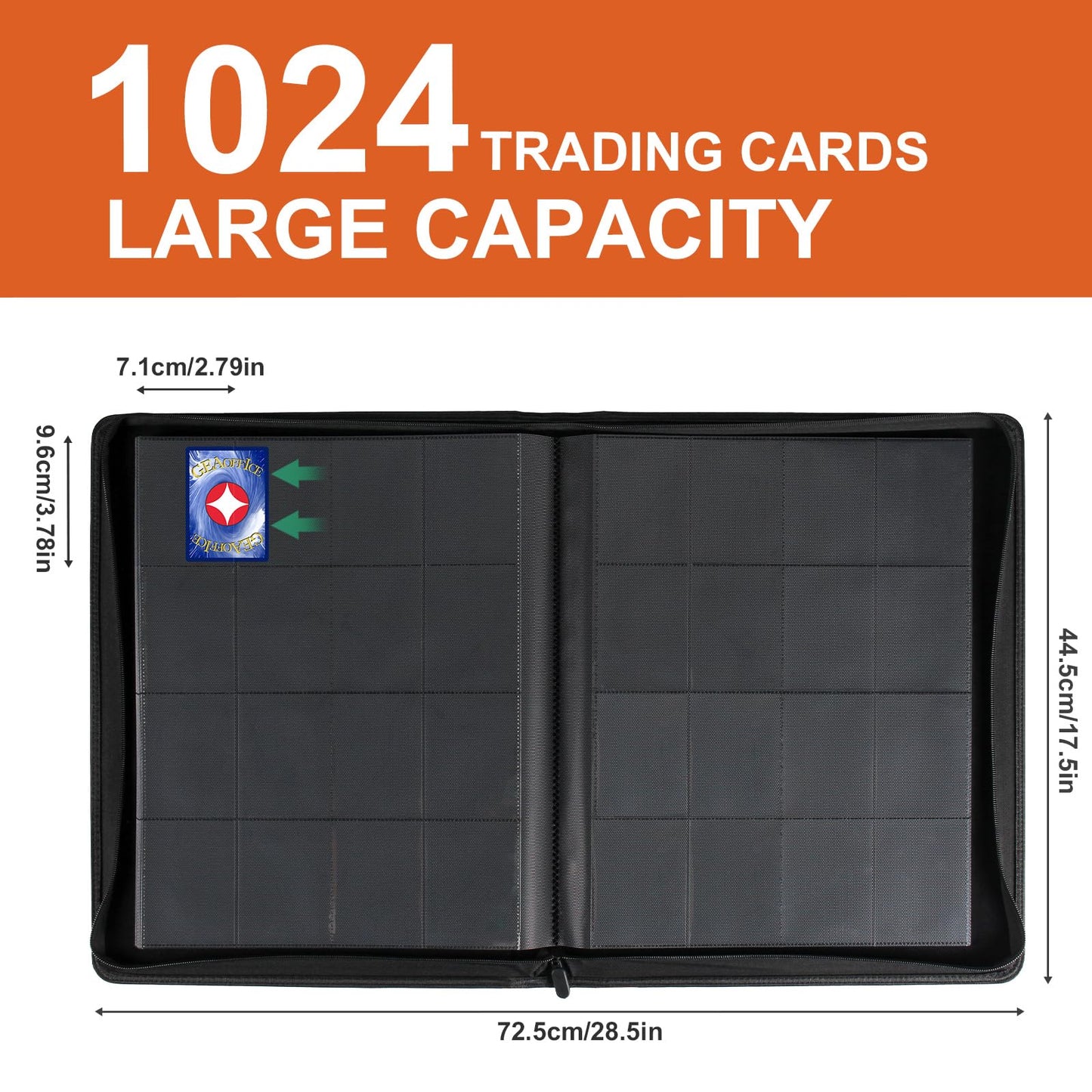 1000+ Pockets Trading Card binder  GEAoffice PU Cover Card Collection Binder  enhanced 16 Pockets Card Holder Folders  Side Loading Card Album for YuGiOh  MTG  TCG  Game Cards & Sports Cards  Orange