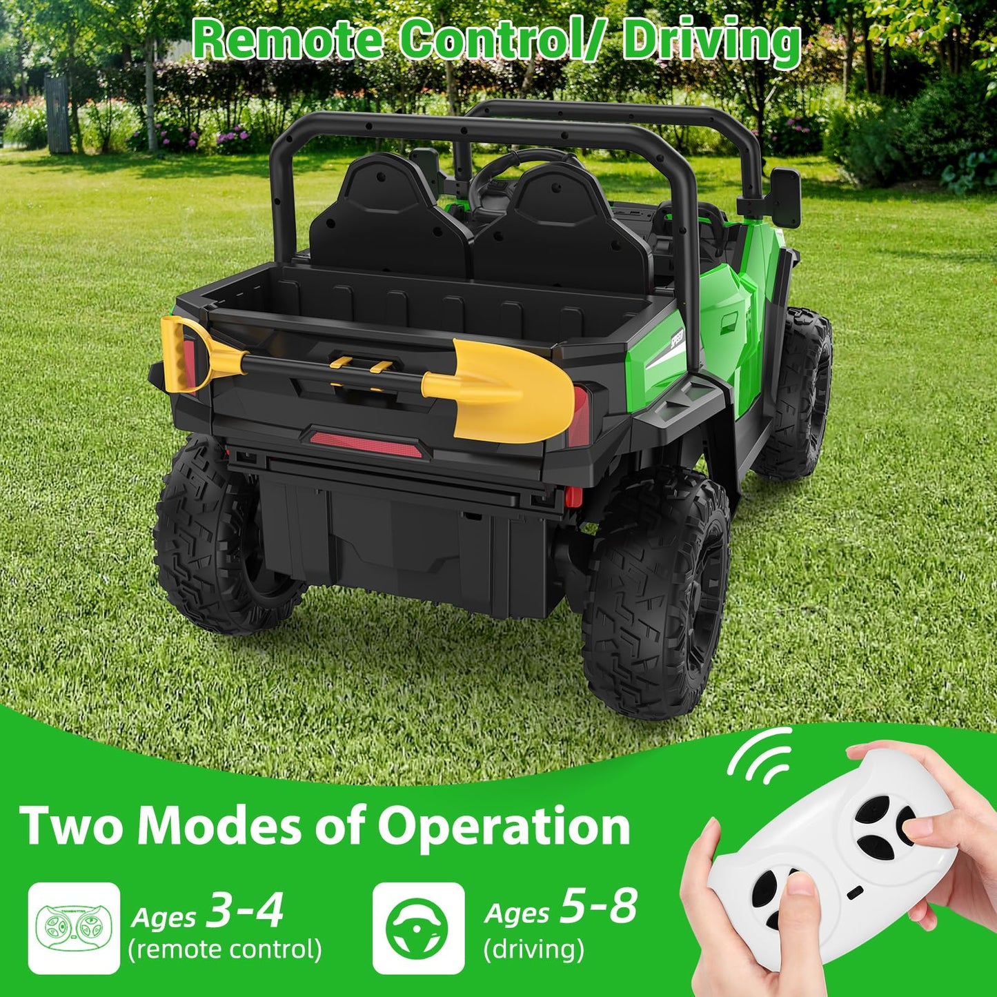 Ride On Dump Truck, 24V Ride On Car with Remote Control, Electric Dump Bed and Extra Shovel, Ride On Tractors Car with Music Pla