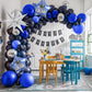 Graduation Balloon Garland Arch Kit, Navy Blue Metallic Silver Balloons With Satr Graduation Hats Foil Balloons For Graduation Baby Shower Birthday Party Decorations