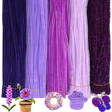 URSDIART 500pcs Purple Pipe Cleaners,5 Assorted Colors Purple Pipe Cleaners for Crafts, Halloween Craft Pipe Cleaners, Fuzzy Sti