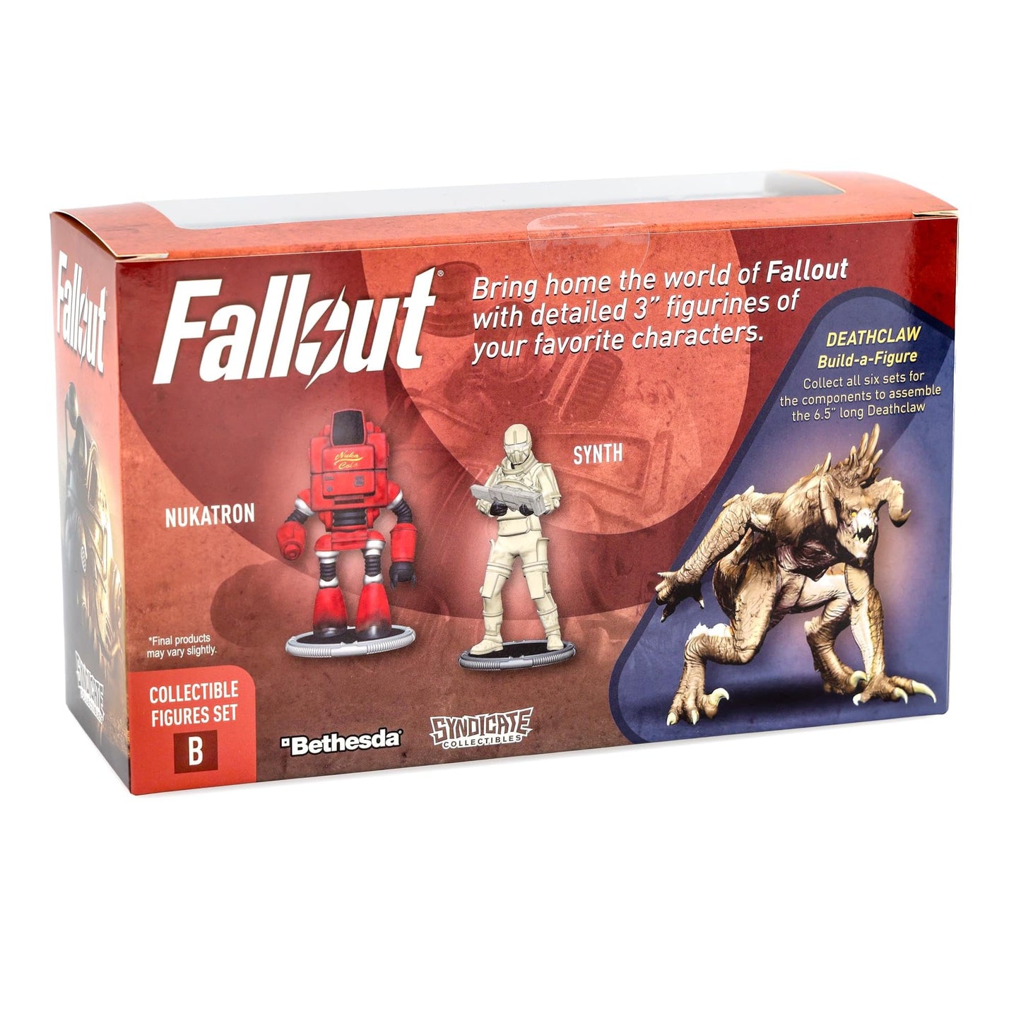 Toynk Fallout Nukatron and Synth 3-Inch Mini Figure Set 2-Pack for mature-themeds | Includes Build-A-Figure Deathclaw Piece