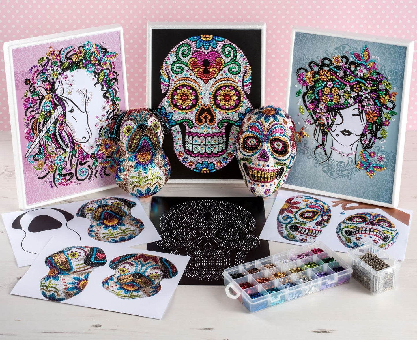 Sequin Art Sugar Skull Sparkling Arts and Crafts Picture Kit; Creative Crafts for Adults and Kids