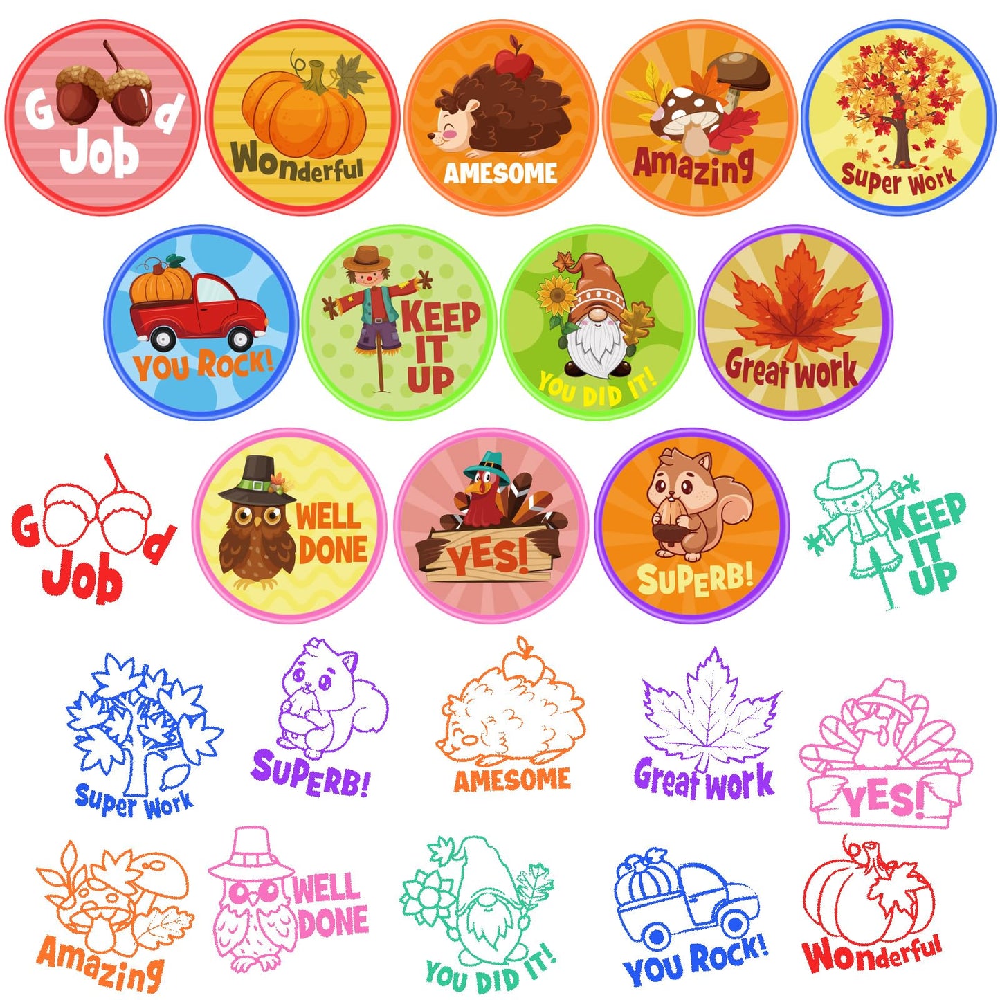 Cinrobiye 24 Pcs Fall Party Stampers for Kids, Autumn Thanksgiving Party Supplies Favors, Classroom Rewards, Carnival Prizes, Go
