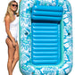 Aqua Inflatable Tanning Pool Lounger - Large (71 x 48 in) - enhanced Pool Float with Cupholders and Removeable Pillow for Relaxation and Fun  Blue Flowers Pattern