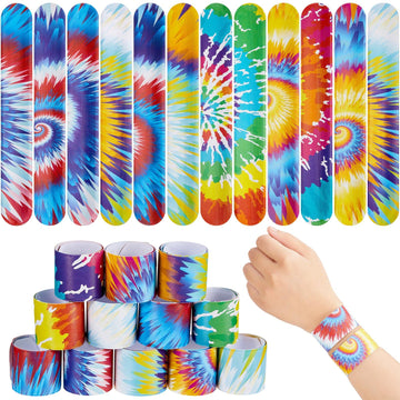 48 Pcs Tie Dye Slap Bracelets Tie Dye Party Favors, Colorful Tie Dye Wristbands Bracelets for Kids Boys and Girls, Goodie Bag Fi