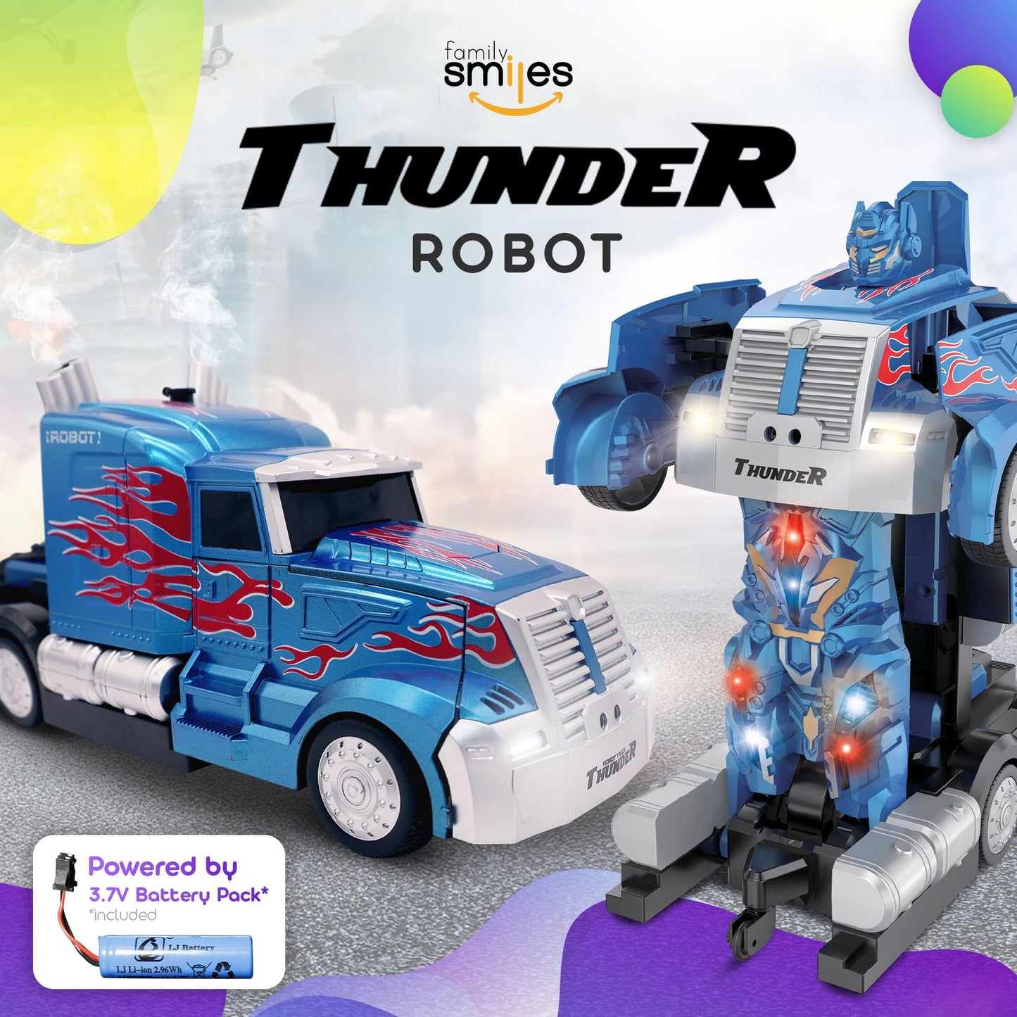 Family Smiles Kids Transforming Robot RC Truck Toys for Boys Ages 8-13 Years Remote Control Car Gift