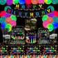 233 Pcs Glow Neon Party Supplies Neon Glow Tableware Set Neon Balloons Glow In The Dark Birthday Banner Cake Toppers For Blackli