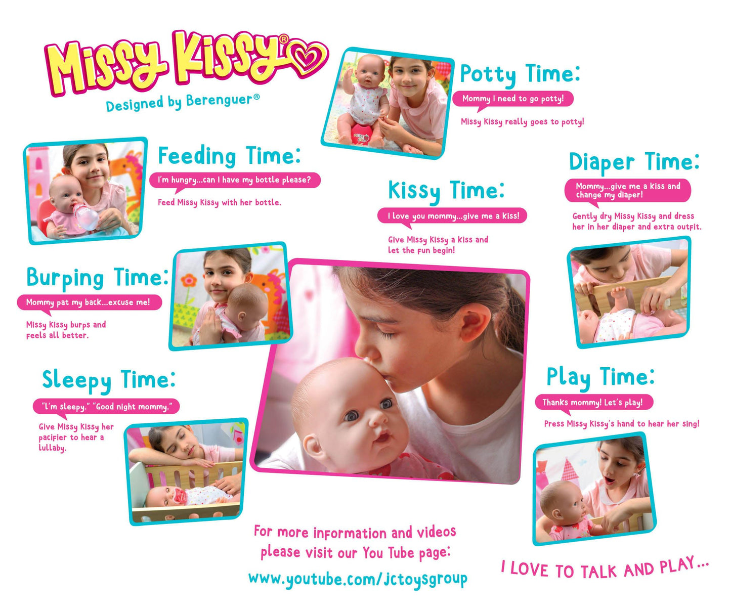 JC Toys Missy Kissy Kiss & Care Nursery | Drink & Wet Interactive Doll Gift Set