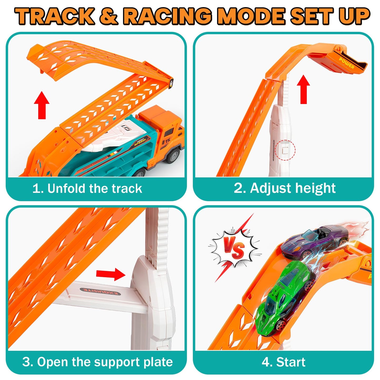 Kids Toys for 3 4 5 6 7 8 Years Old Boys, Carrier Truck Transport Car Toys, Foldable 2 Layer Car Race Track Playset with 25-in R