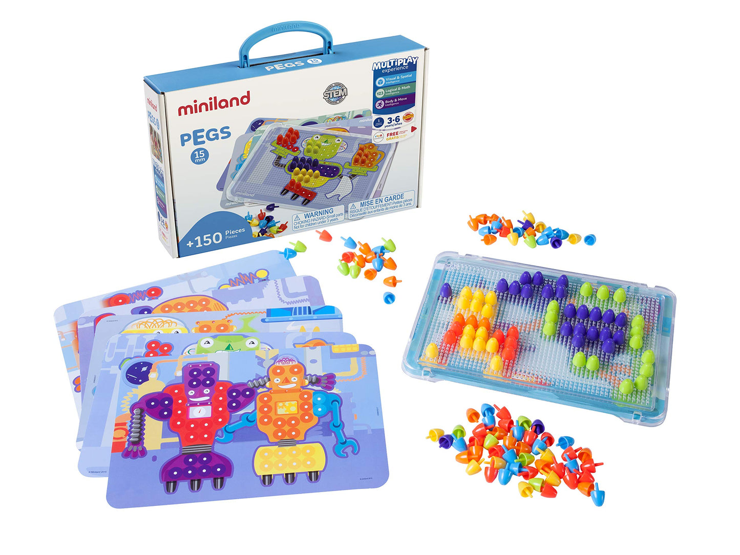 Miniland Educational - Pegs 5/8' Color Pegboard Set (150 Pieces) Board Game For Kids