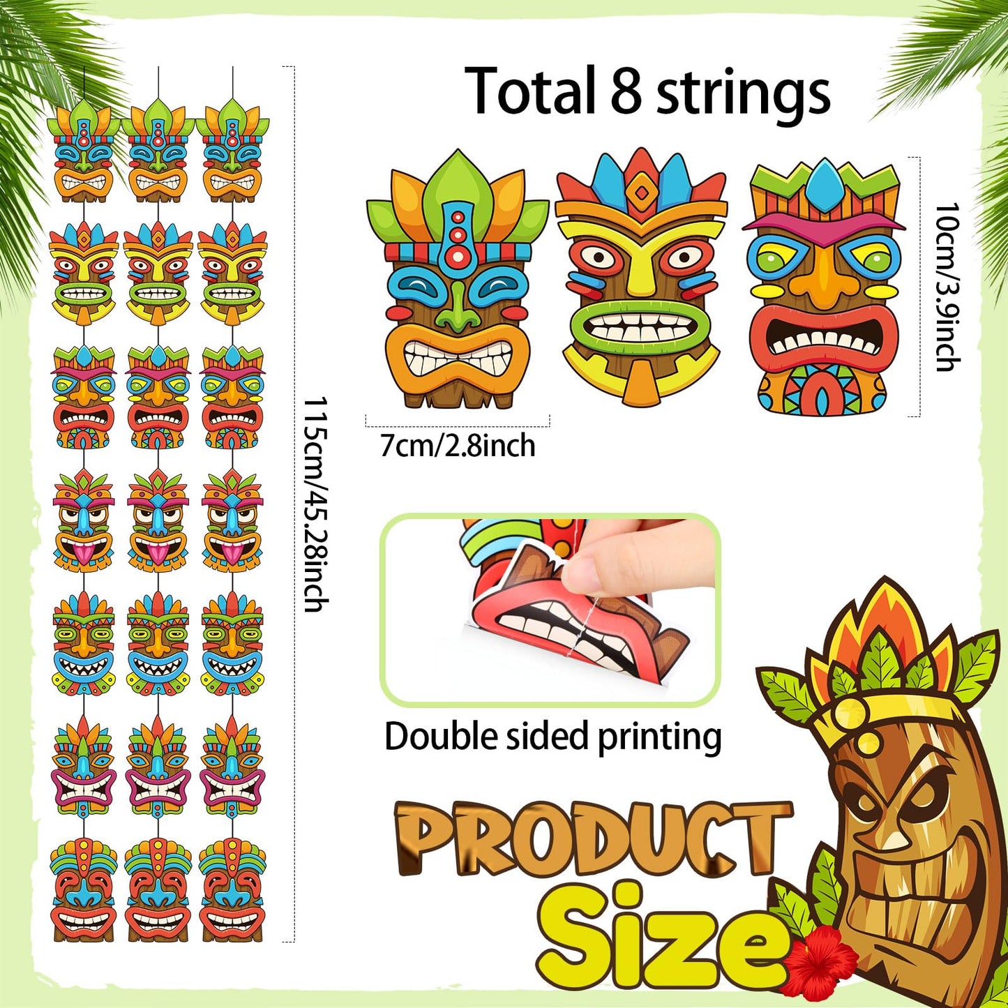 Pasimy 8 Pieces Hawaiian Party Decorations Hawaiian Tiki Hanging Banner Aloha Luau Garlands Banners for Summer Tropical Theme Bi