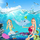 Yellow River Mermaid Princess Doll Playset, Color Changing Mermaid Tail By Reversing Squins, 12' Fashion Dress Doll With 3' Little Mermaid Dolphin And Accessories, Mermaid Gift For Girls